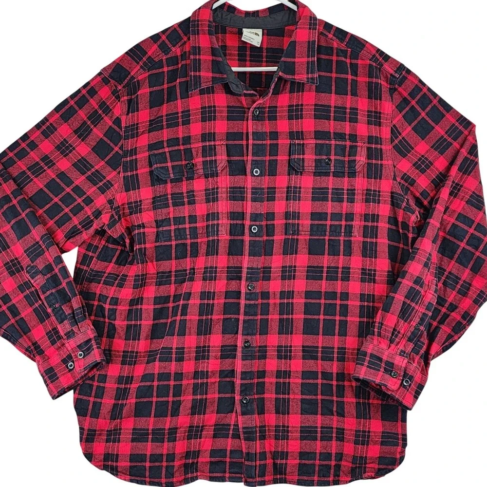 The‎ North Face Plaid Flannel Button Down Shirt Mens XXL Red Black Gorpcore